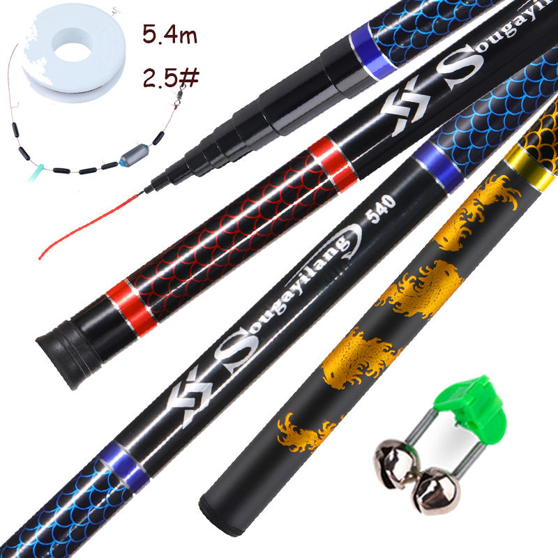 2.7m 3.6m 4.5m 5.4m 6.3m 7.2m Joran Tegek Fishing Rod Carbon Tegek Panjang Fishing Pole Fishing Float Set Portabel Teleskopik Pancing Joran Pancing joran tegek