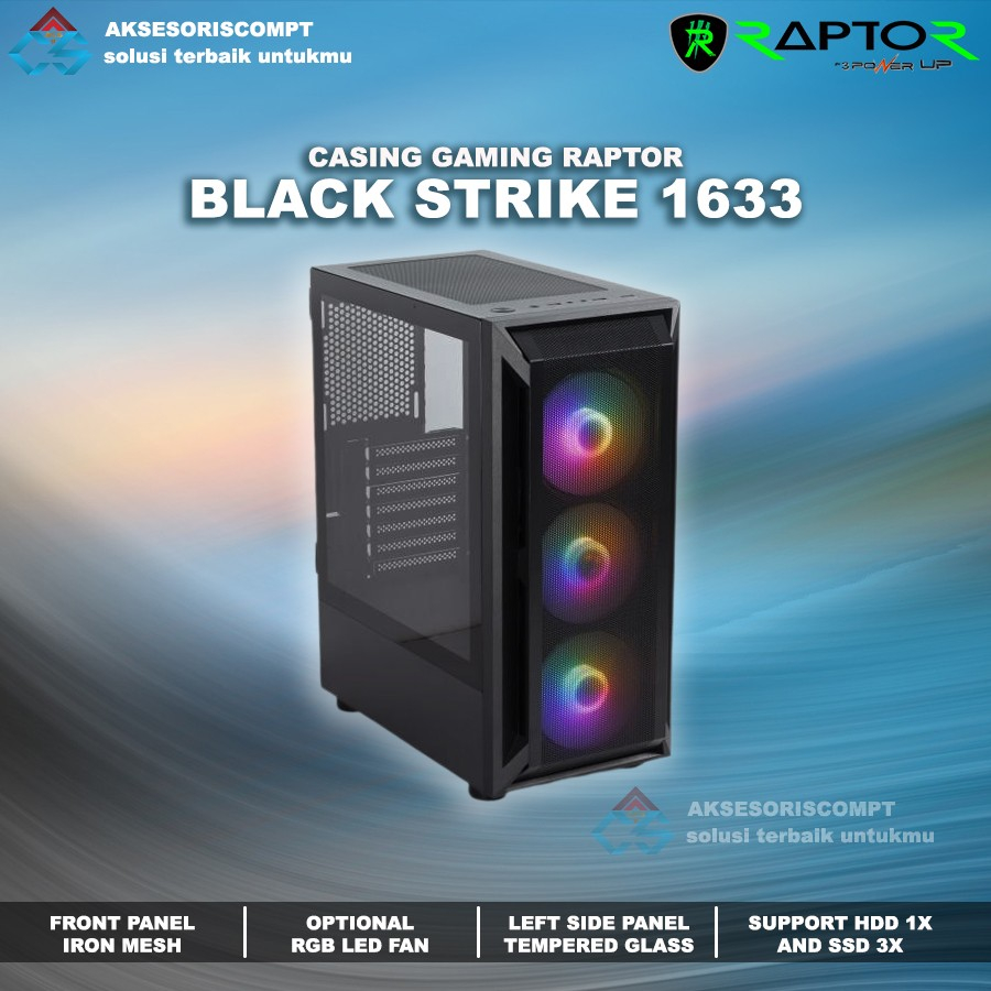 Casing Gaming PowerUp Raptor 1633 Black - Casing Gaming