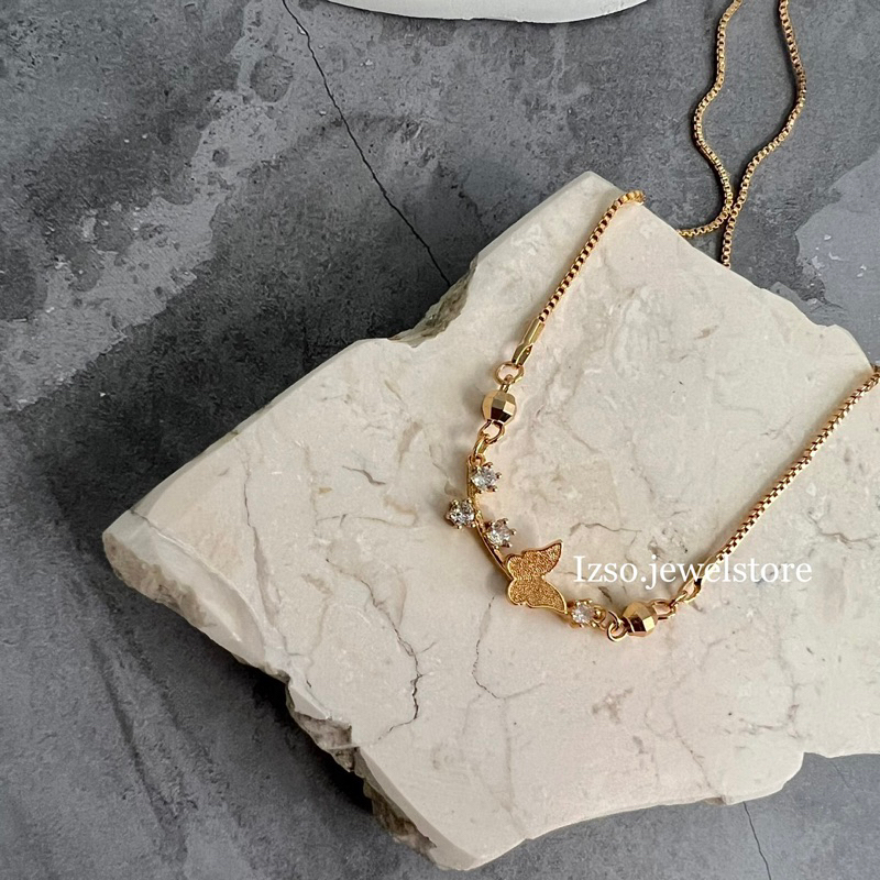Izso Kalung Elaine Necklace Kalung Anti Karat Kupu-kupu Butterfly Necklace With Cubic Zirconia Crystal