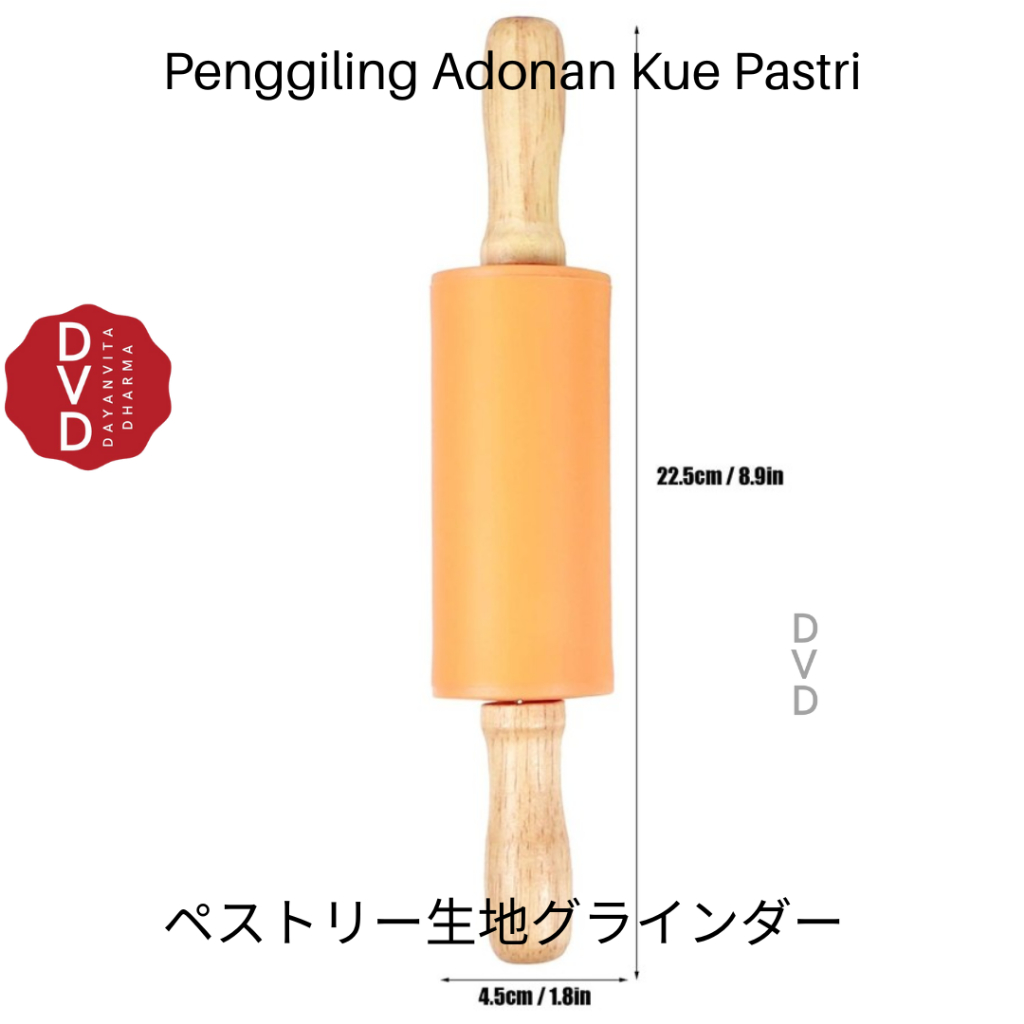 Rolling Pin Silikon Warna Gagang Kayu Penggiling Adonan Kue Pastri