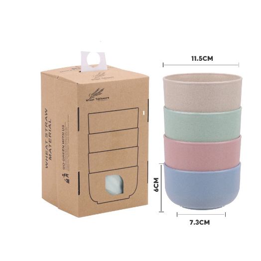 (1 SET ISI 4 PCS)Mangkok Set 4pcs Wheat Straw/Mangkuk Makan Bowl Plastik jerami /mangkuk set isi 4 pcs