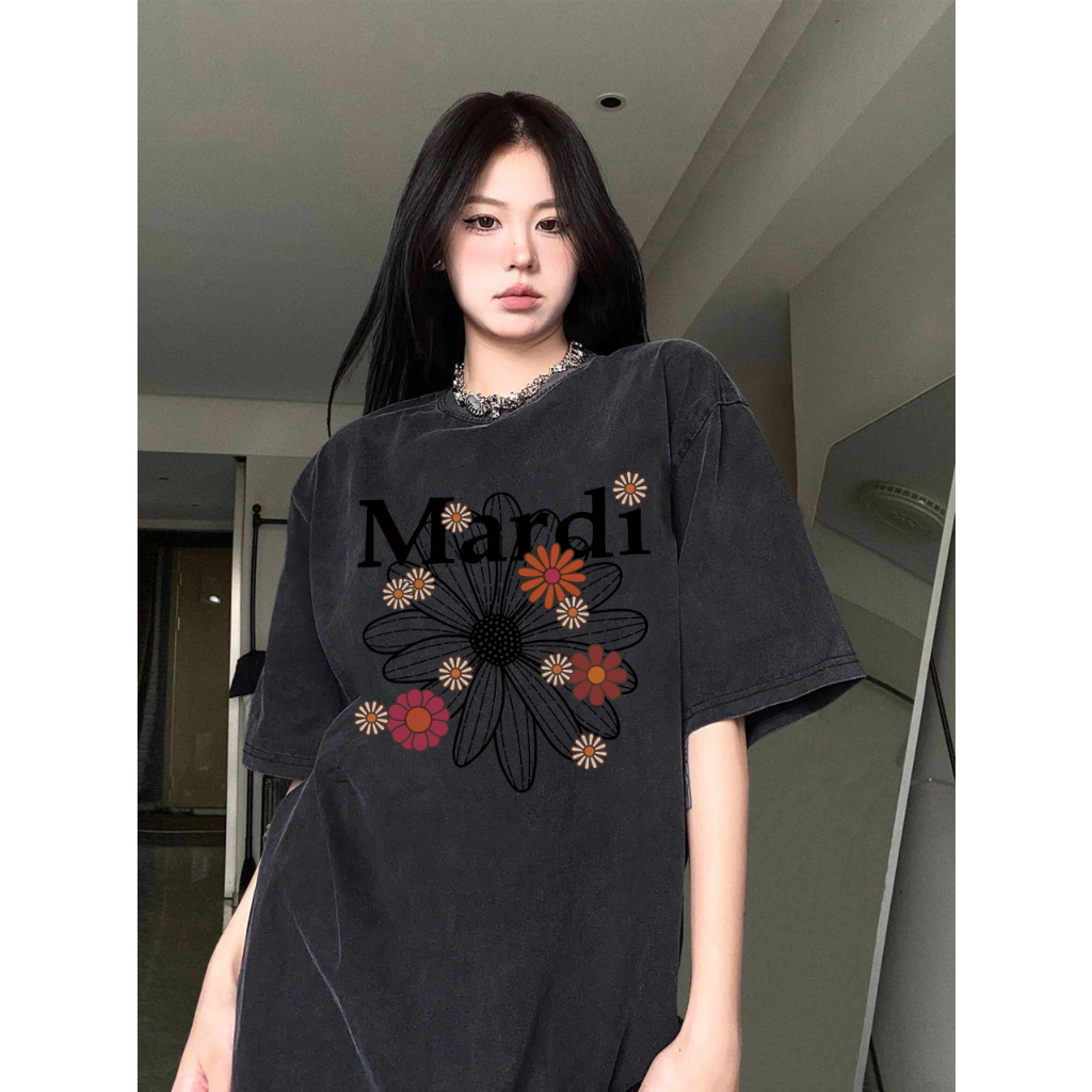 RDGF oversized washed T-shirt   photo of floral pattern kaos  keren Kaos retro Amerika t shirt unisex/A0938