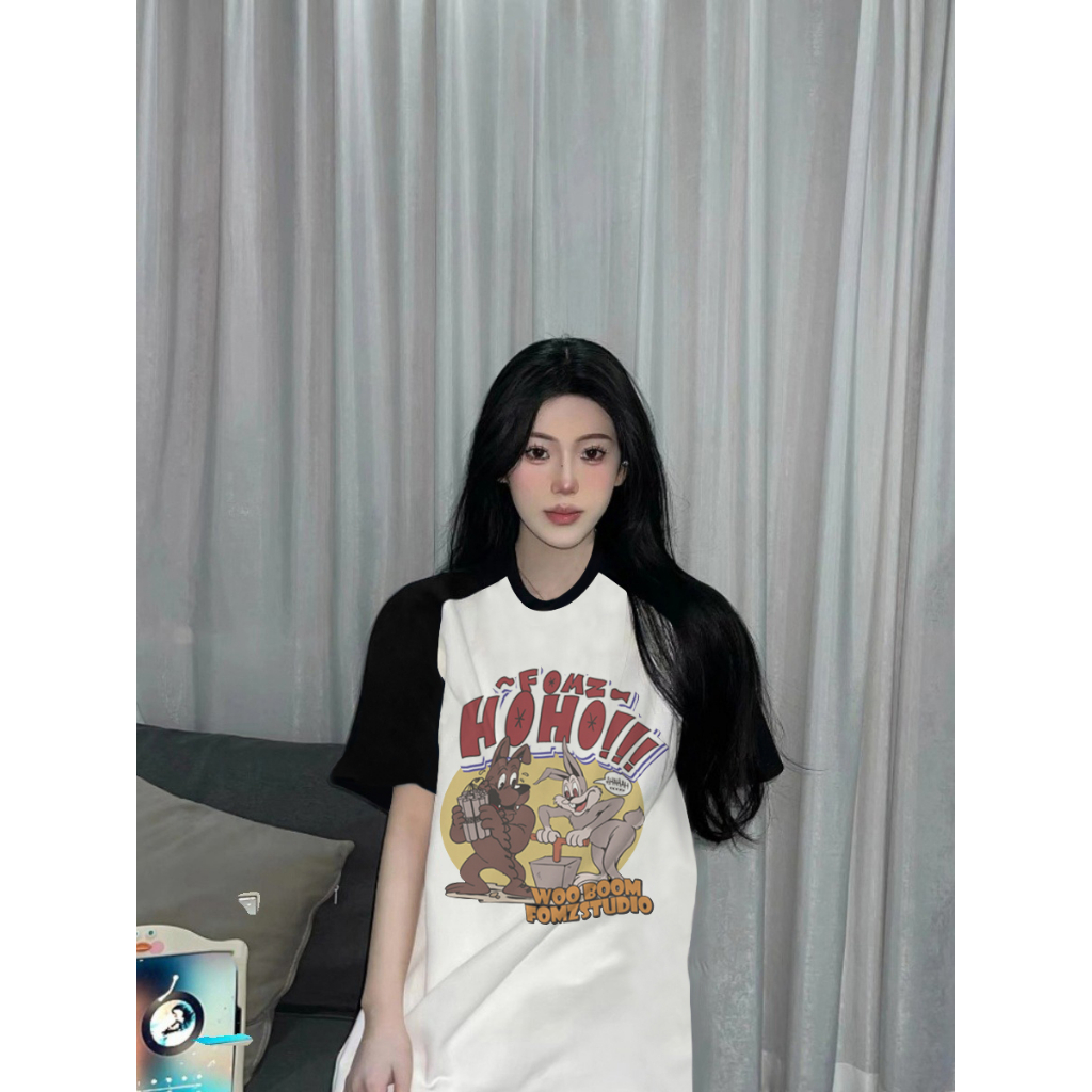 EUNII T-shirt Lengan Pendek Cartoon Rabbit Korean Style/Kaos Atasan Wanita/Baju Kaus Oversize Wanita/Kaos Wanita