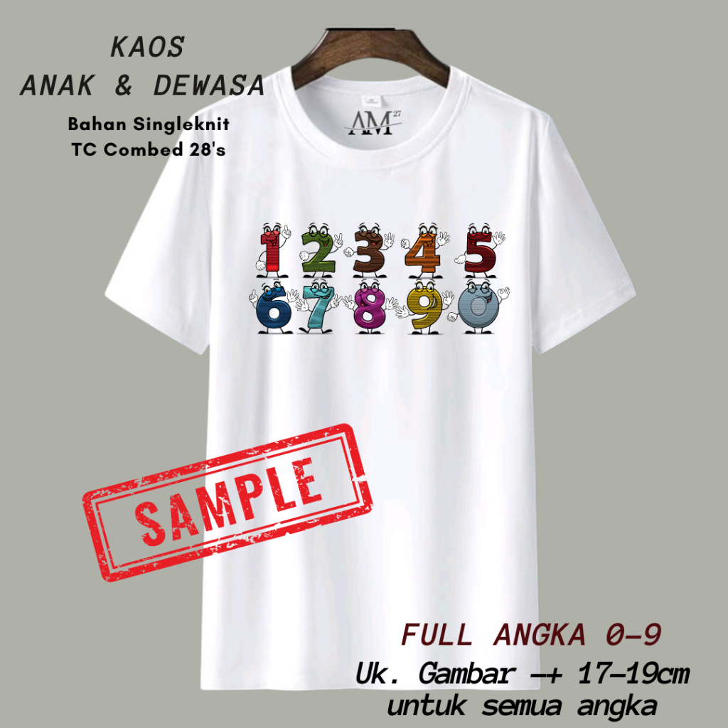 Kaos Cowok Anak 3-12 tahun - Remaja - Dewasa Jumbo CUSTOM 1 ANGKA 1 2 3 4 5 6 7 8 9 0