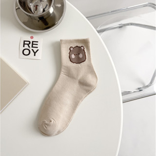 GO!KK1116 Kaos Kaki Wanita Korea Motif Beruang Brown Kaki Panjang Socks Karakter Ankle Korean Model Cute