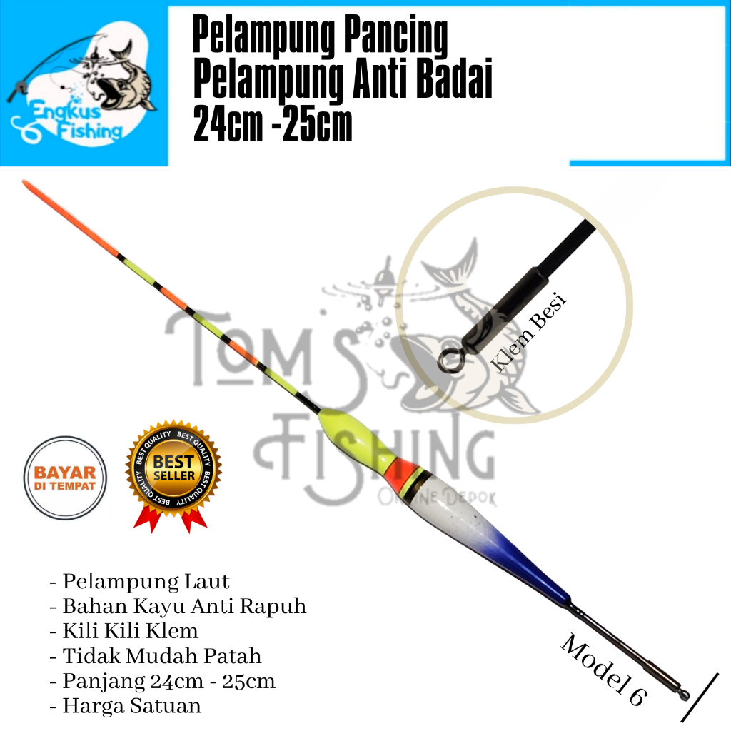 Pelampung Pumbul Pancing Anti Badai Klem Panjang (24cm-25cm) Fiber Banyak Model Murah - Engkus Fishing