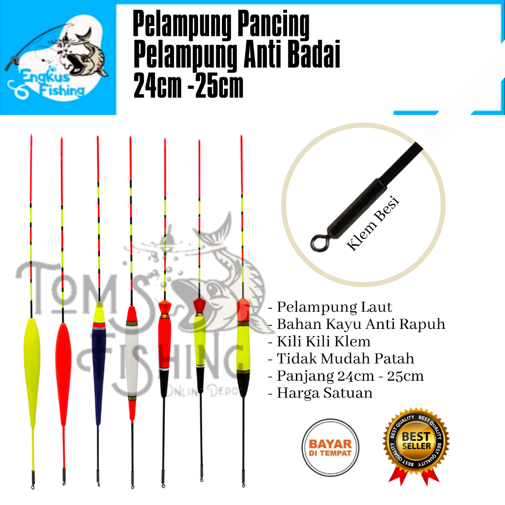 Pelampung Pumbul Pancing Anti Badai Klem Panjang (24cm-25cm) Fiber Banyak Model Murah - Engkus Fishing