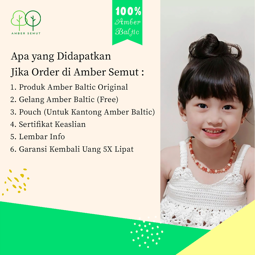 PROMO FREE GELANG - Kalung Amber Baltic Bayi, Balita dan Anak Lemon Milk Glossy by AMBER SEMUT