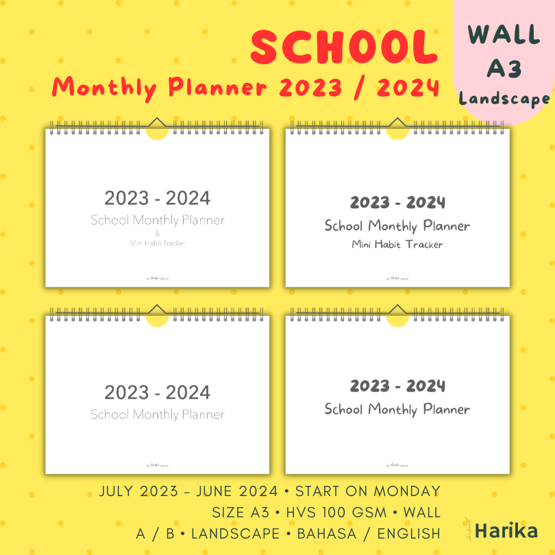 

Monthly Planner for School 2024-2025 | A3 | Dinding