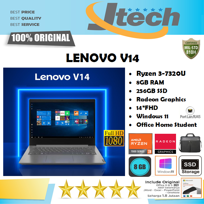 LENOVO V14 - RYZEN 3-7320U - 8GB - 256GB SSD - 14&quot;FHD - WIN11 - OHS