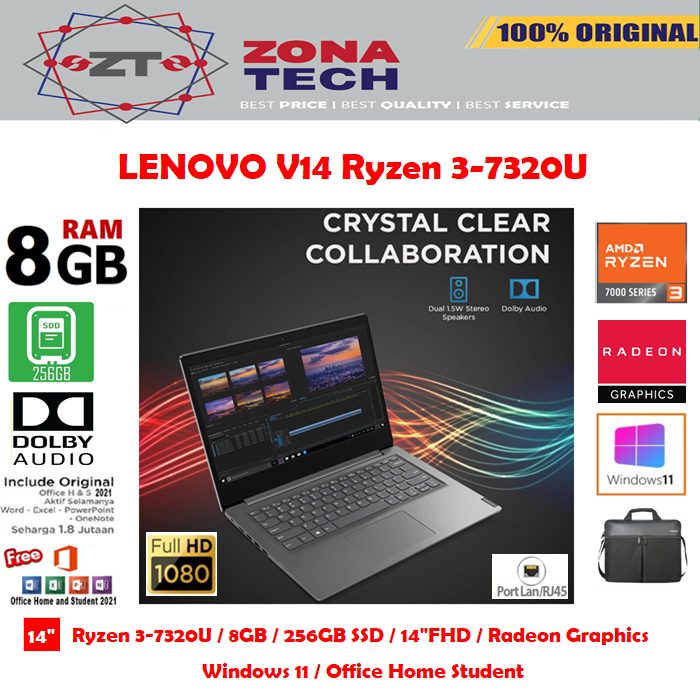 LAPTOP LENOVO V14 - Ryzen 3-7320U 8GB 256GB SSD 14&quot;FHD Win11 OHS