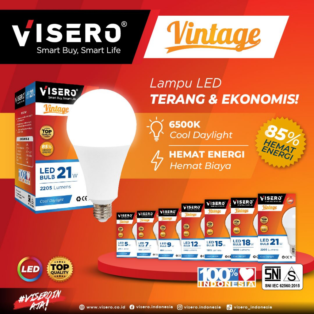 Bohlam LED Visero Vintage Lampu LED Visero 5 7 9 12 15 18 21 Watt Murah terang