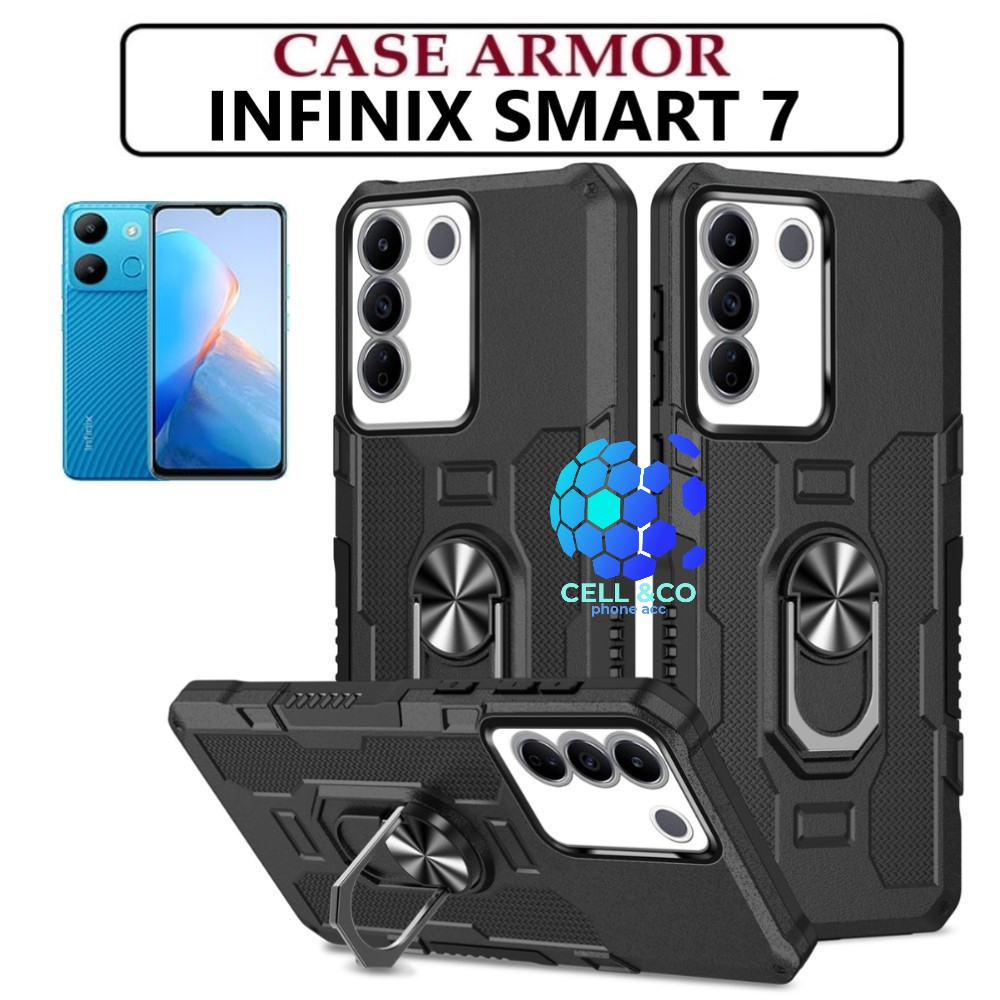 Case Armor INFINIX SMART 7 Iring Cincin Magnetic Kesing Hp Protect kamera Premium Hard Case Standing Robot Pelindung Kamera