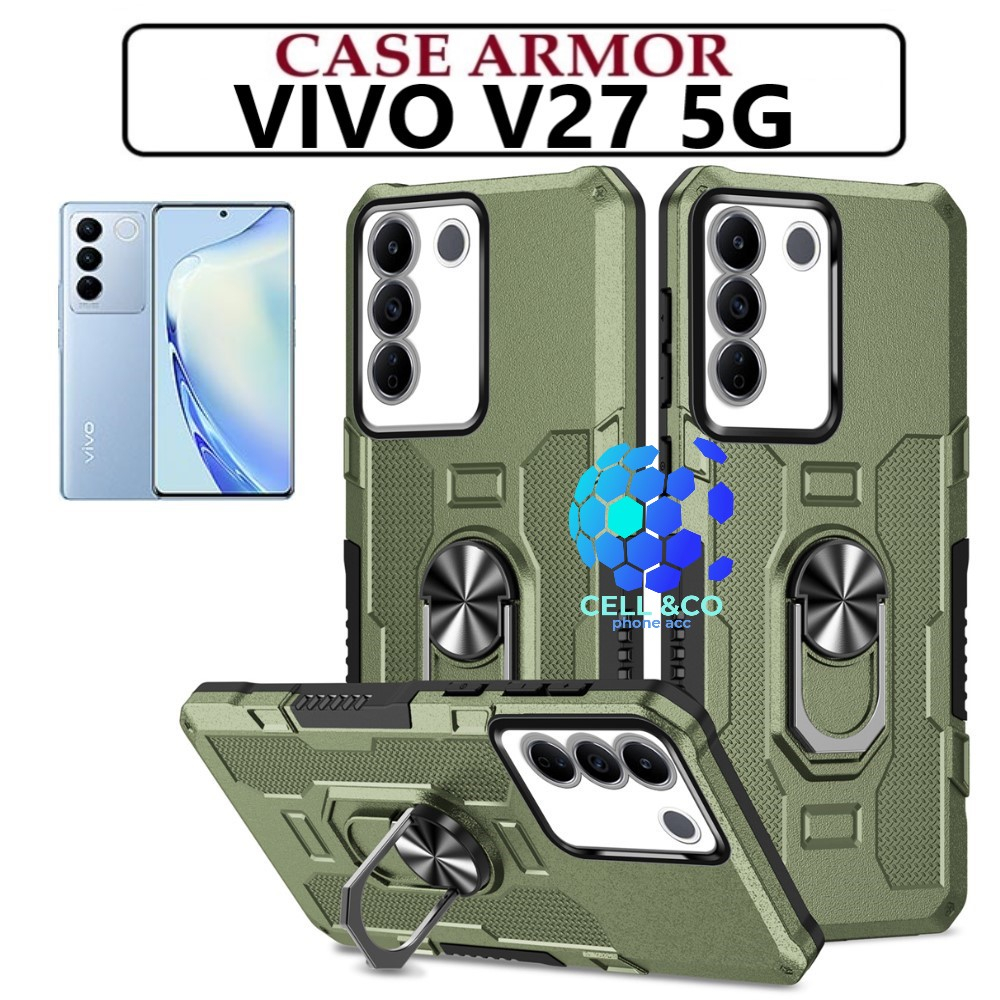 Case Armor VIVO V27 5G Iring Cincin Magnetic Kesing Hp Protect kamera Premium Hard Case Standing Robot Pelindung Kamera VIVO V27 5G