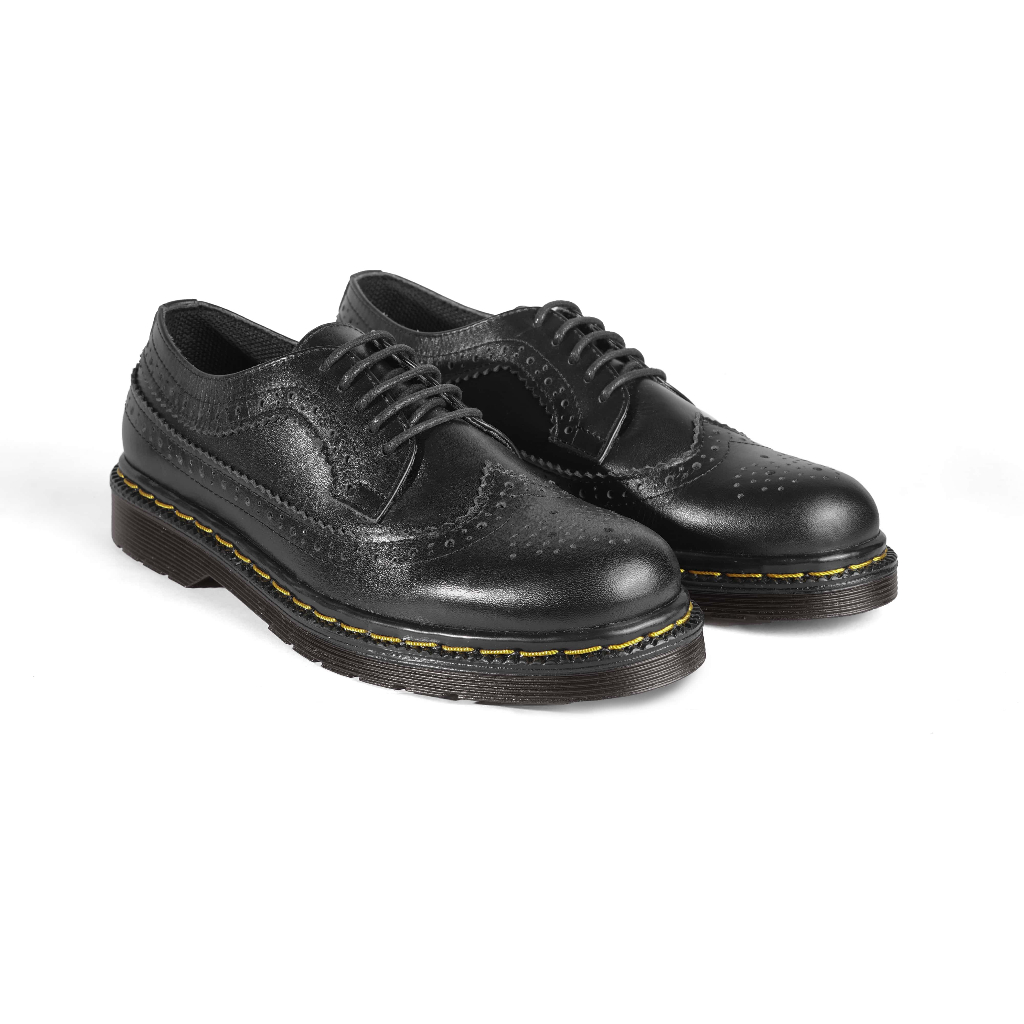 Athar Savannah - Sepatu Wingtip Pria Low Boots Kulit Asli Hitam