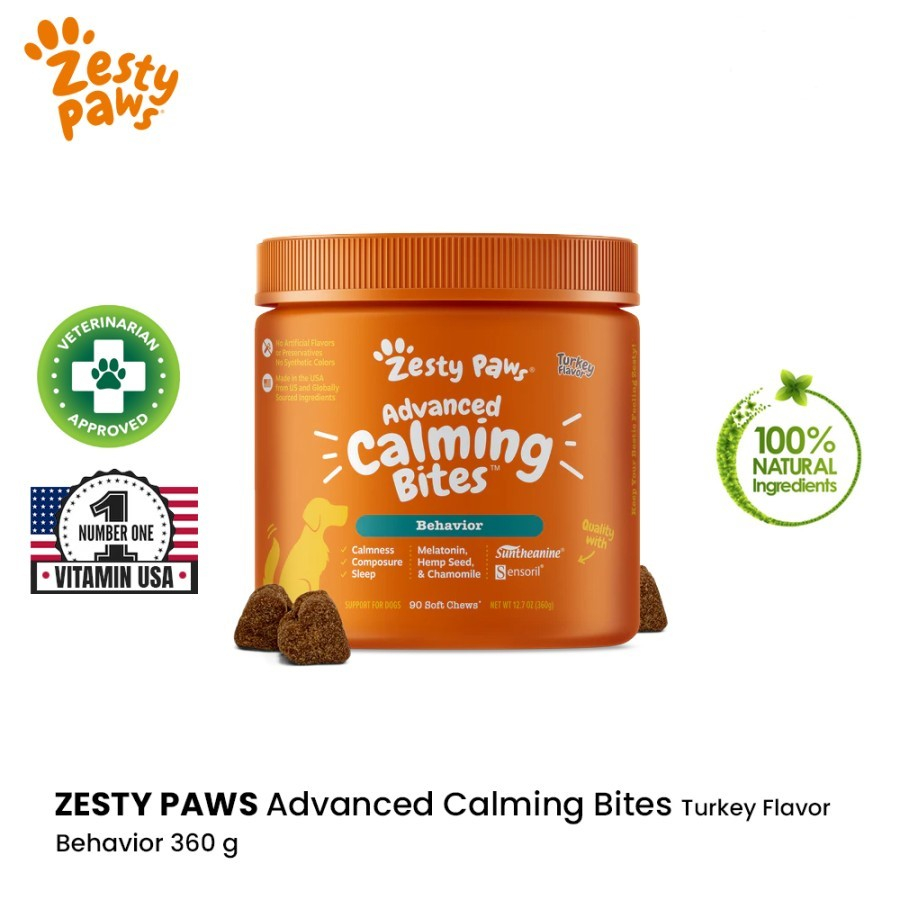 Zesty Paws Calming Bites - Dog Stress &amp; Separation Anxiety Turkey 360Gr