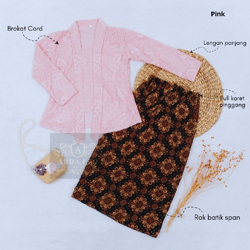 { arda.clo } BAJU SETELAN KEBAYA BRUKAT ANAK KIMONO / SET ROK SPAN BATIK KEBAYA BROKAT ANAK KEKINIAN