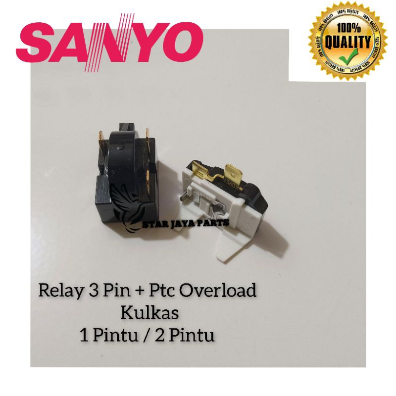 Relay Pin 3 + Ptc Overload Kulkas Sanyo 1 Pintu dan 2 Pintu