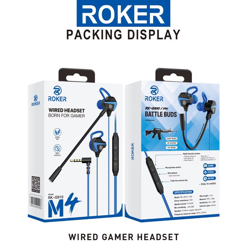 Headset Roker Gaming RK G910 / Earphone Gaming Roker M4 / HF ROKER GAMING RK G910