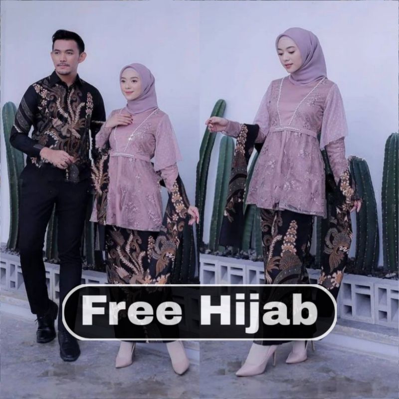 Kebaya batik couple anesya mocca GRATIS JILBAB kebaya modern kebaya tunangan kebaya wisuda