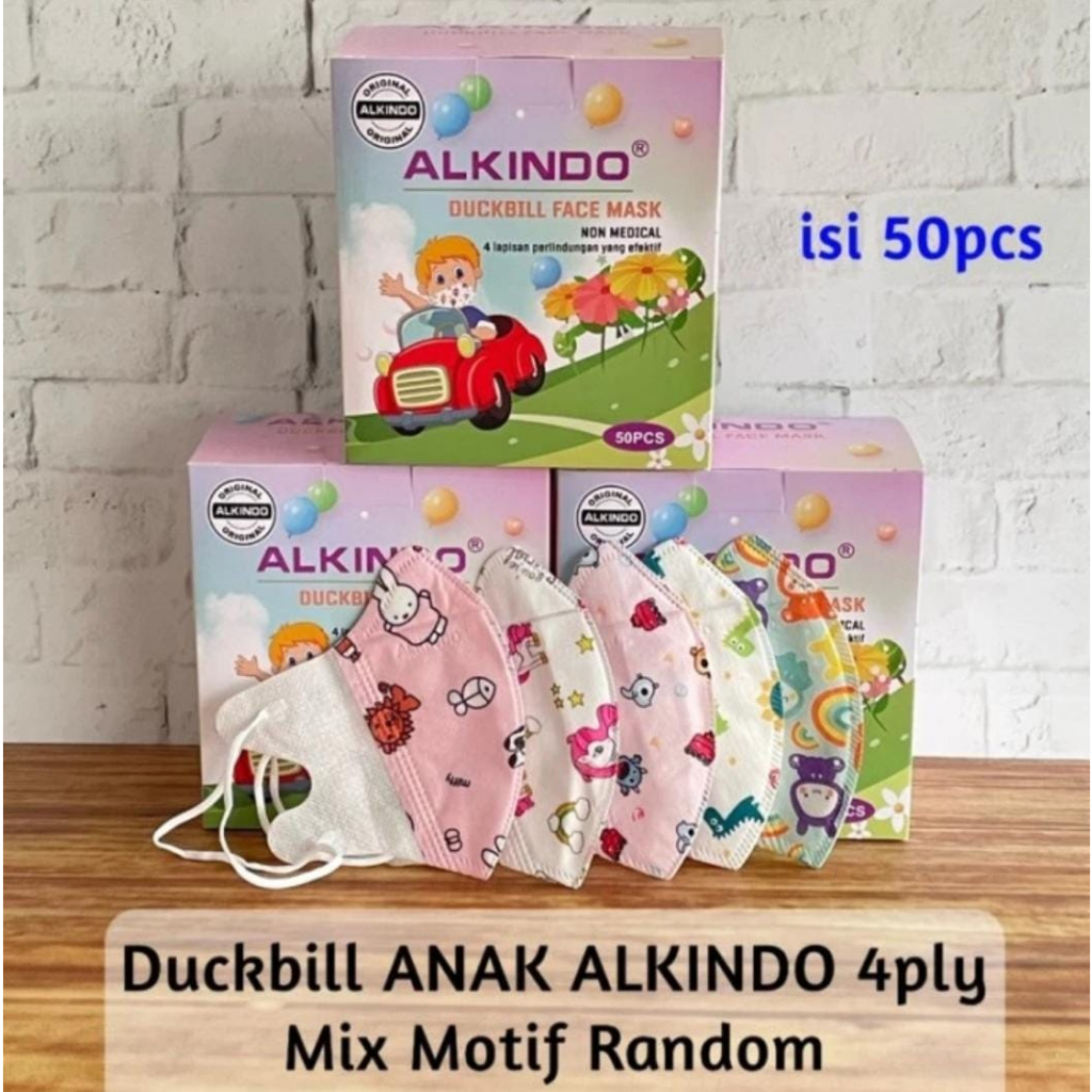 4PLY MASKER DUCKBILL DB ANAK ALKINDO MOTIF ORIGINAL KIDS MASK BOX ISI 50 PC