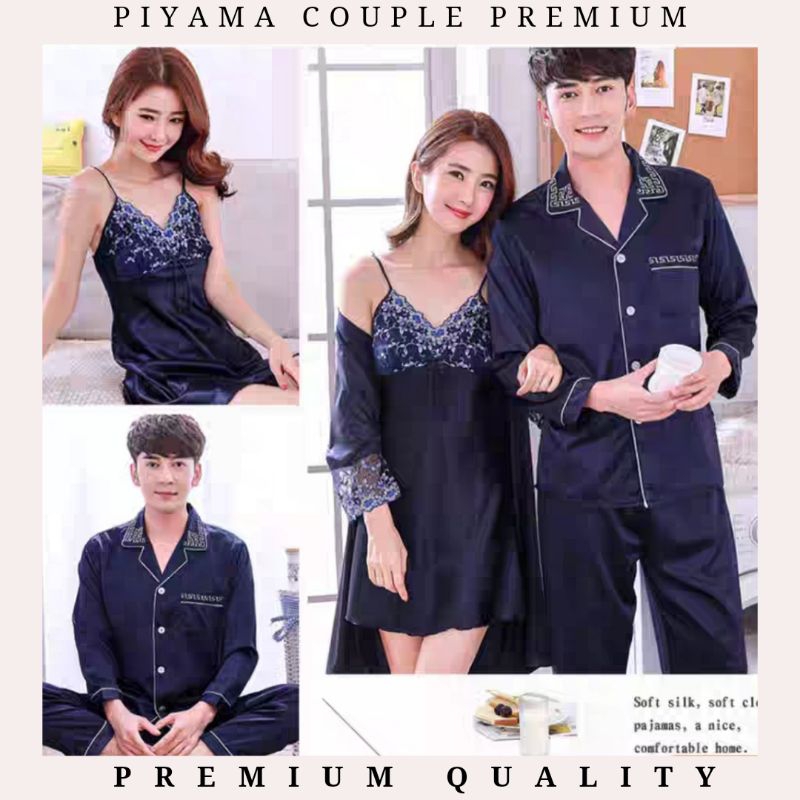 Set Piyama Kimono Lingerie Couple Satin Silk Premium /Piyama Couple/Baju Tidur Couple/Piyama/Piyama 