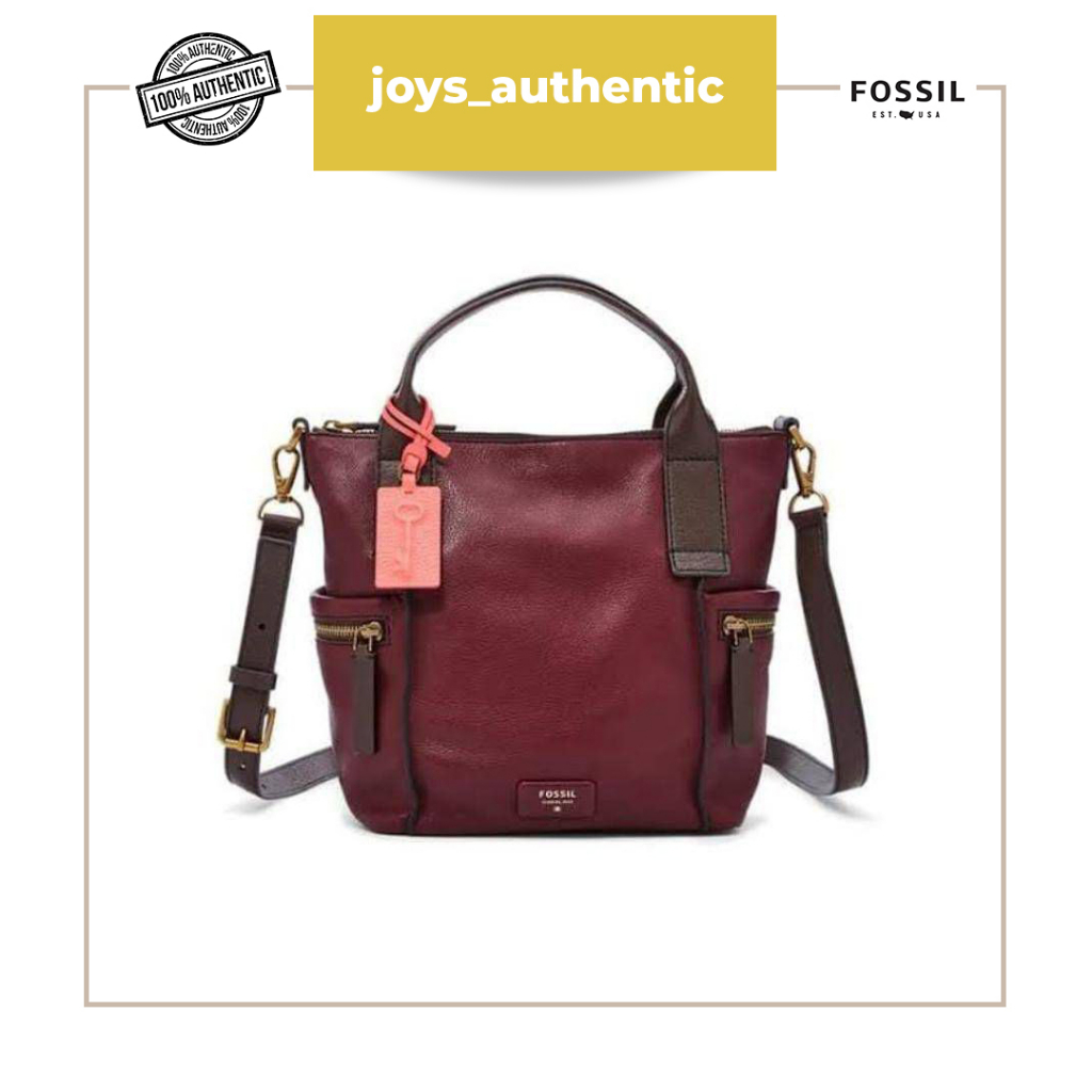 Tas wanita Fossil emerson satchel medium merah wine woman bag authentic original