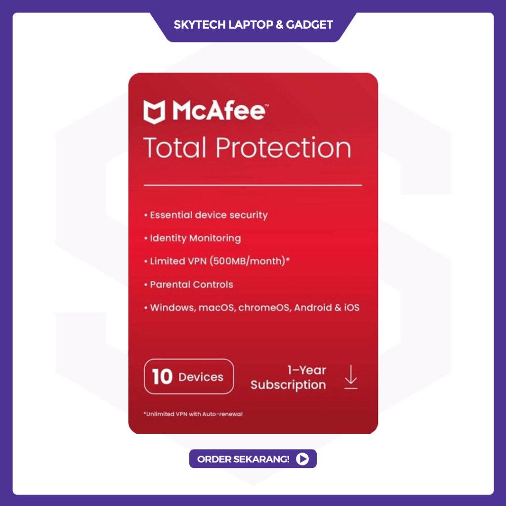 ANTIVIRUS MCAFEE PREMIUM TOTAL PROTECTION LITE 1 DEVICE 1 YEARS WINDOWS / MACOS / IOS / ANDROID ORI