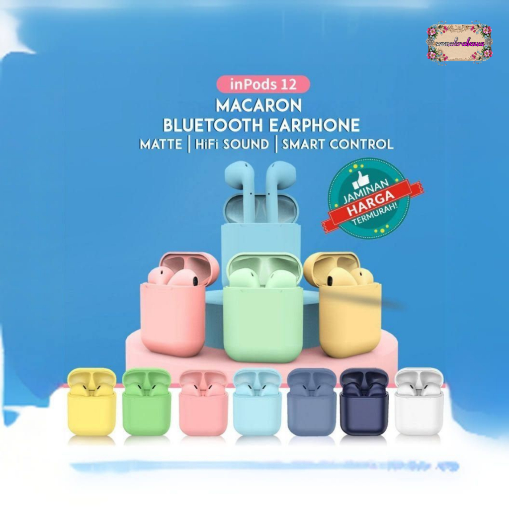 HEADSET HANDSFREE EARPHONE BLUETOOTH WIRELLES Inpods 12 Macaron Headset Bluetooth Warna Macaron Wireless Inpods i12 SB5772