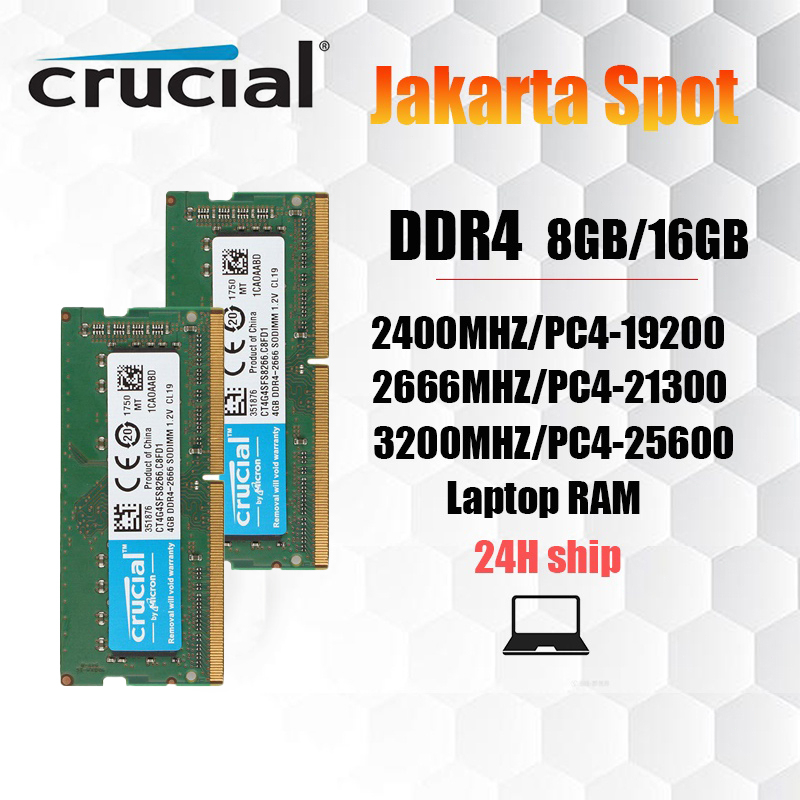 【Jakarta Spot】4GB/8GB/16GB Crucial Laptop RAM  DDR4 2400 2666 3200MHZ SODIMM  memory for notebok