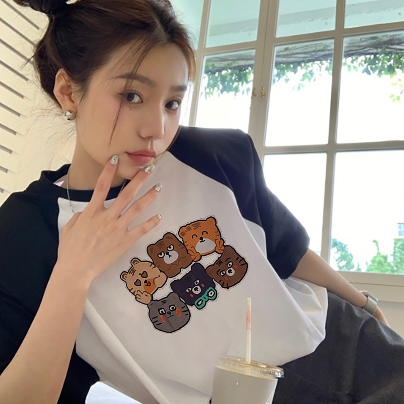 Print T-shirt Kaos Lengan Pendek Cartoon Tiger Family Printing Oversize Atasan Wanita Korean Style