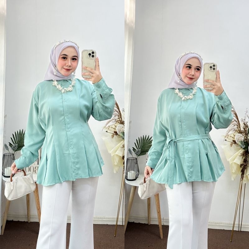 Alexa Blouse Basic Kemeja Wanita Polos Lengan Panjang Kemeja Kantor