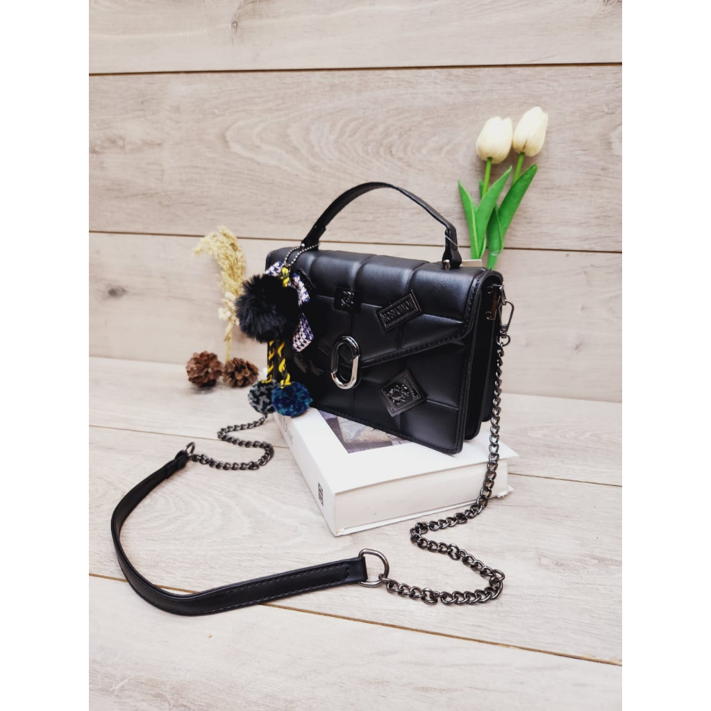 Promise N133# Tas Wanita Import  PREMIUM Fashion free pom pom(Bs COD)
