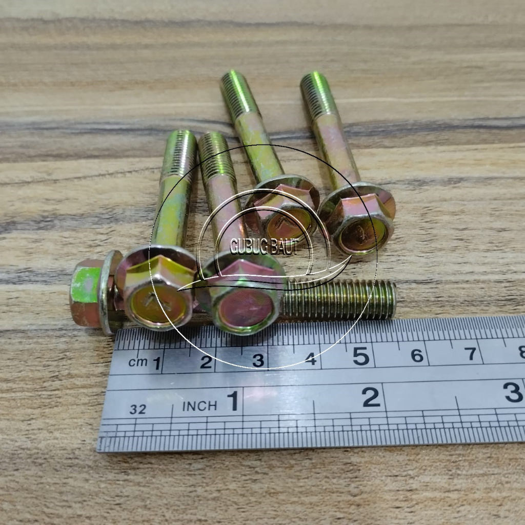 BAUT TOPI M8X55 KUNING FLANGE BOLT M8 X 55 KUNCI 12 PANJANG 55,5 CM 5,5CM 8X55 8 X 55 55MM MM