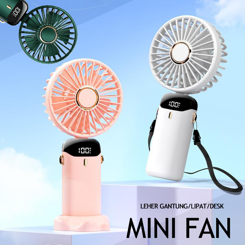 Kipas Lipat Leher Hanging Neck Fan Kipas Leher USB Charge Kipas angin mini portable Gantung Leher Kipas Angin Leher Lipat 5-Speed Wind LED Display