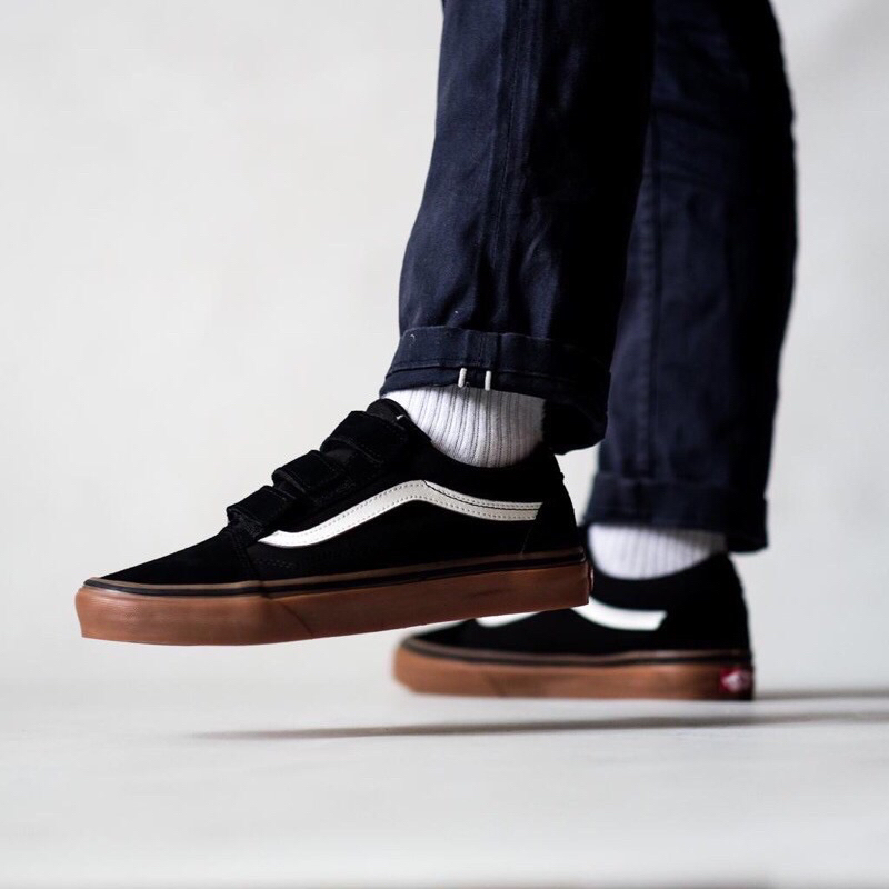 VANS OLD SKOOL VELCRO BLACK GUM ORIGINAL SEPATU SNEAKERS