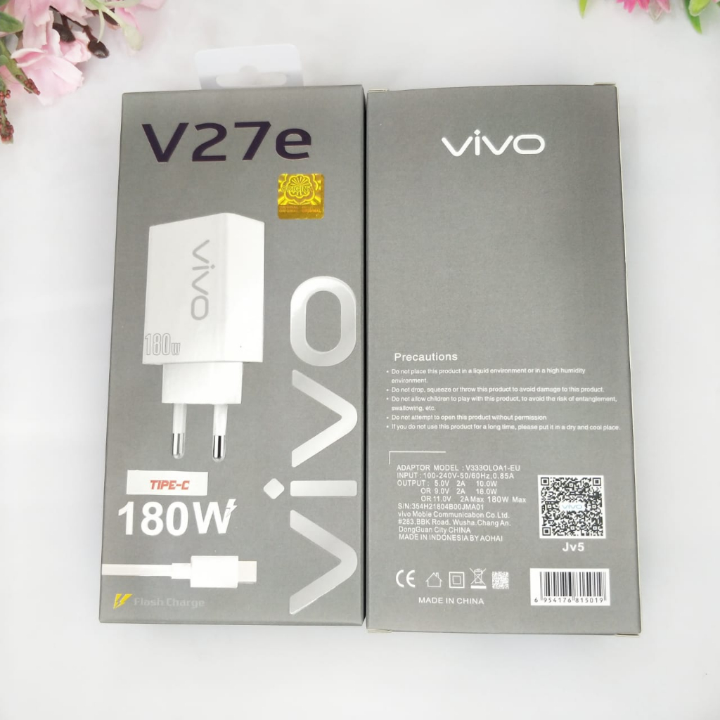 Charger Vivo V27E 120W Original 100% Fast Charging 9V-2A Micro USB &amp; Type-C