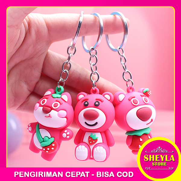 Gantungan Kunci Beruang Lotso / Keychain Bear Foto Lucu Unik / Souvenir Ganci Mobil Motor Tas Serbaguna / Duyung Mermaid Model Kamera / TV-67