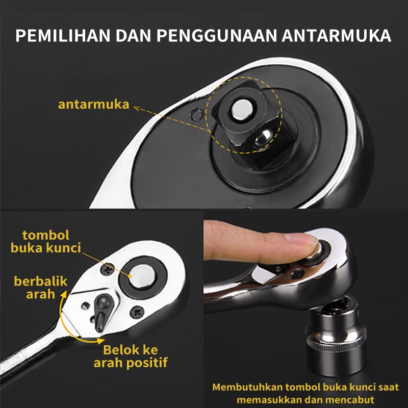 REAIM 53 pcs Socket Wrench Pas Socket Set (1/4 &quot;) Car Repair Tool Kunci Sok Set Full Lengkap Socket Tool