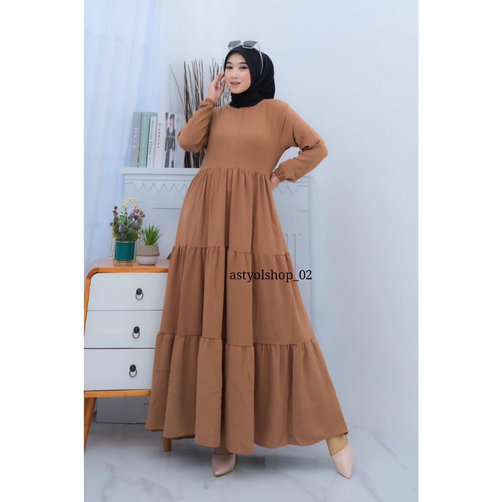 Rempel Susun Tali Bahan Crinkle Airflow / Pakaian Muslimah Terbaru / Gamis Wanita Terlaris