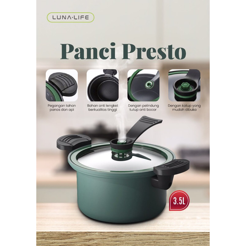 Panci Presto Luna Life Low Pressure 3.5Liter Anti Lengket/Panci Presto Mini 3.5L