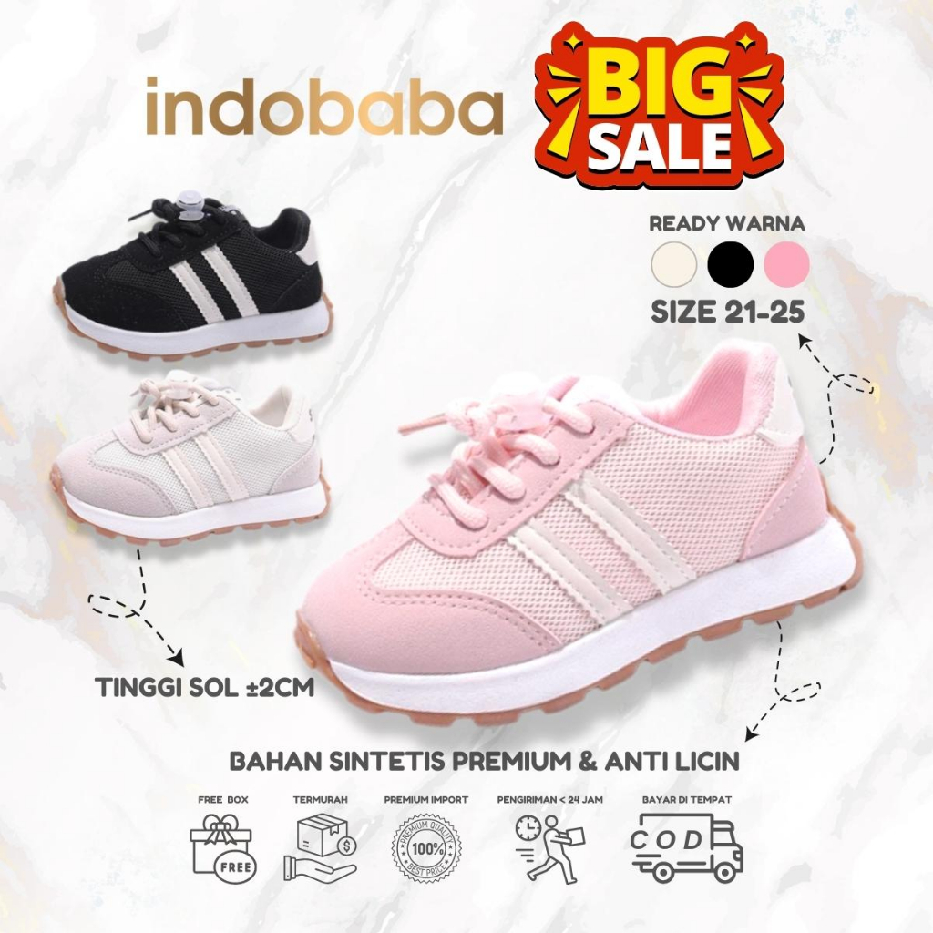 indobaba Sepatu Anak Perempuan Sneakers Anak Import Casual Usia 1-5 Tahun S161