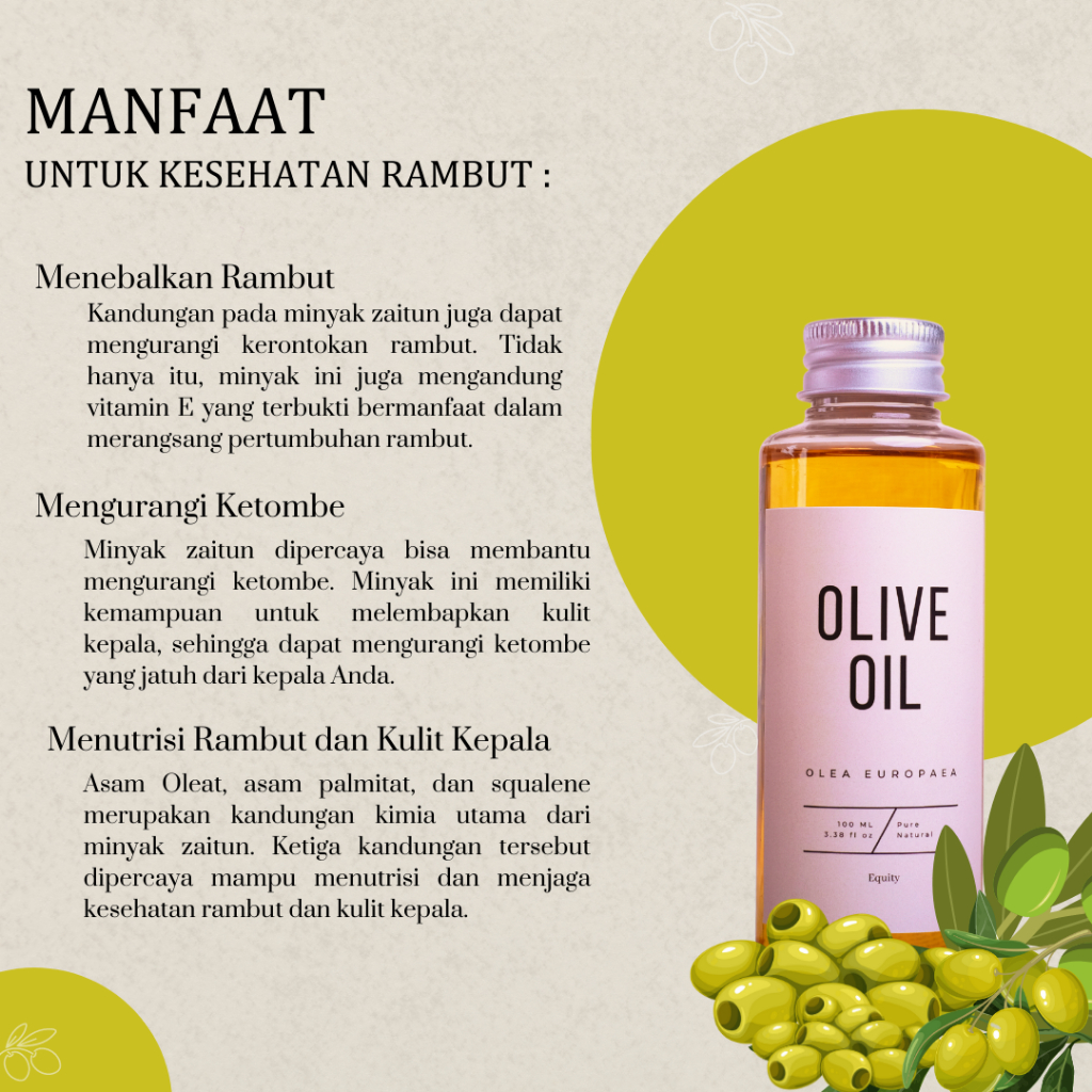 Olive Oil - Minyak Zaitun 60 dan 100 ml - Serum Perawatan Rambut, Wajah dan Kulit 100% Murni