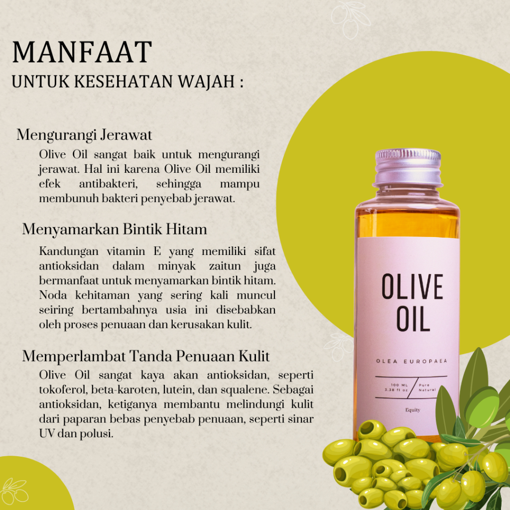 Olive Oil - Minyak Zaitun 60 dan 100 ml - Serum Perawatan Rambut, Wajah dan Kulit 100% Murni