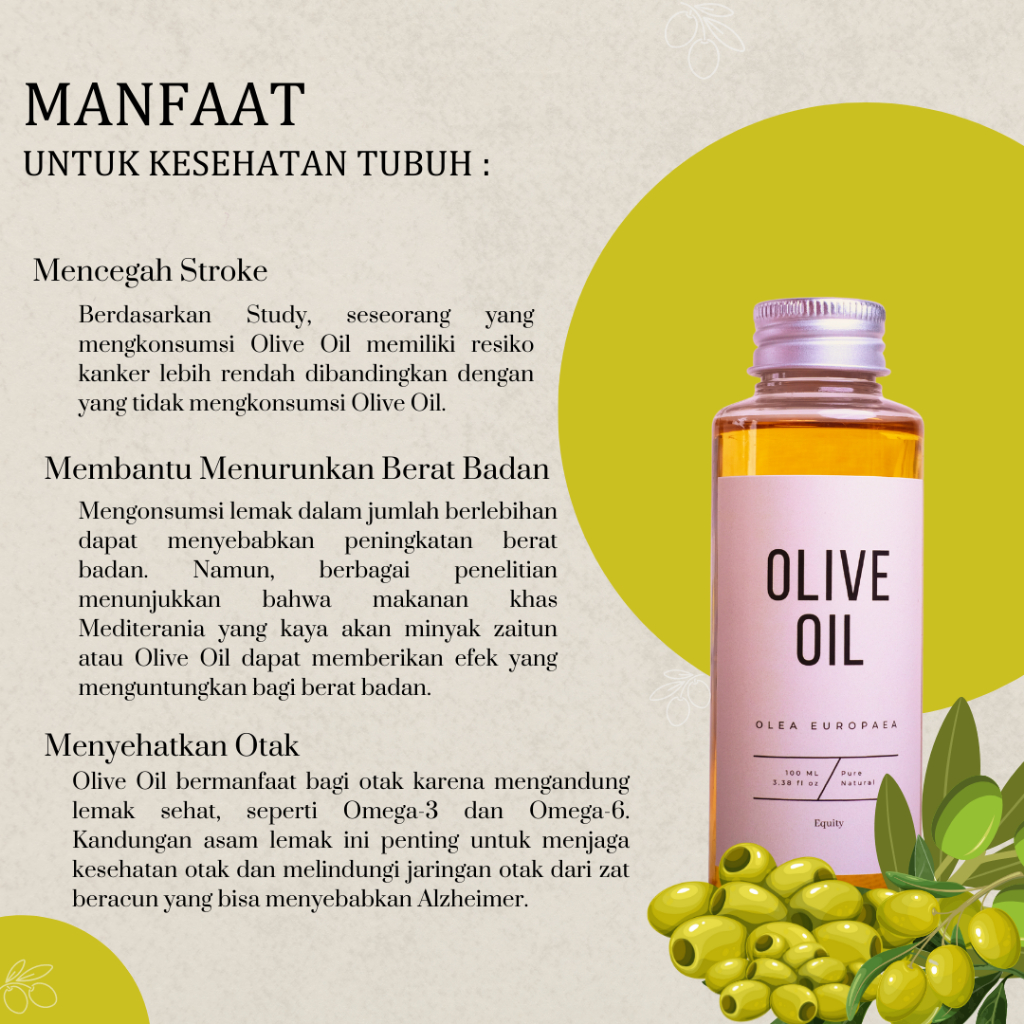 Olive Oil - Minyak Zaitun 60 dan 100 ml - Serum Perawatan Rambut, Wajah dan Kulit 100% Murni