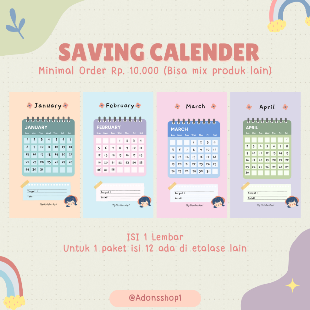 

[ECER KODE A] Saving Challange Kalender 2025 A6 A5 6 Hole 20 Hole