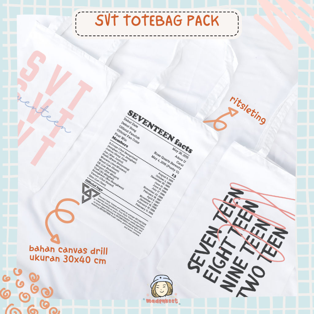 SVT TOTEBAG CANVAS DRILL PUTIH TOTEBAG KPOP