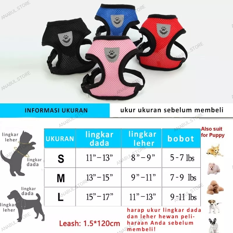 Rompi kucing rompi harnes + tali tuntun harness rompi tali rompi bernafas