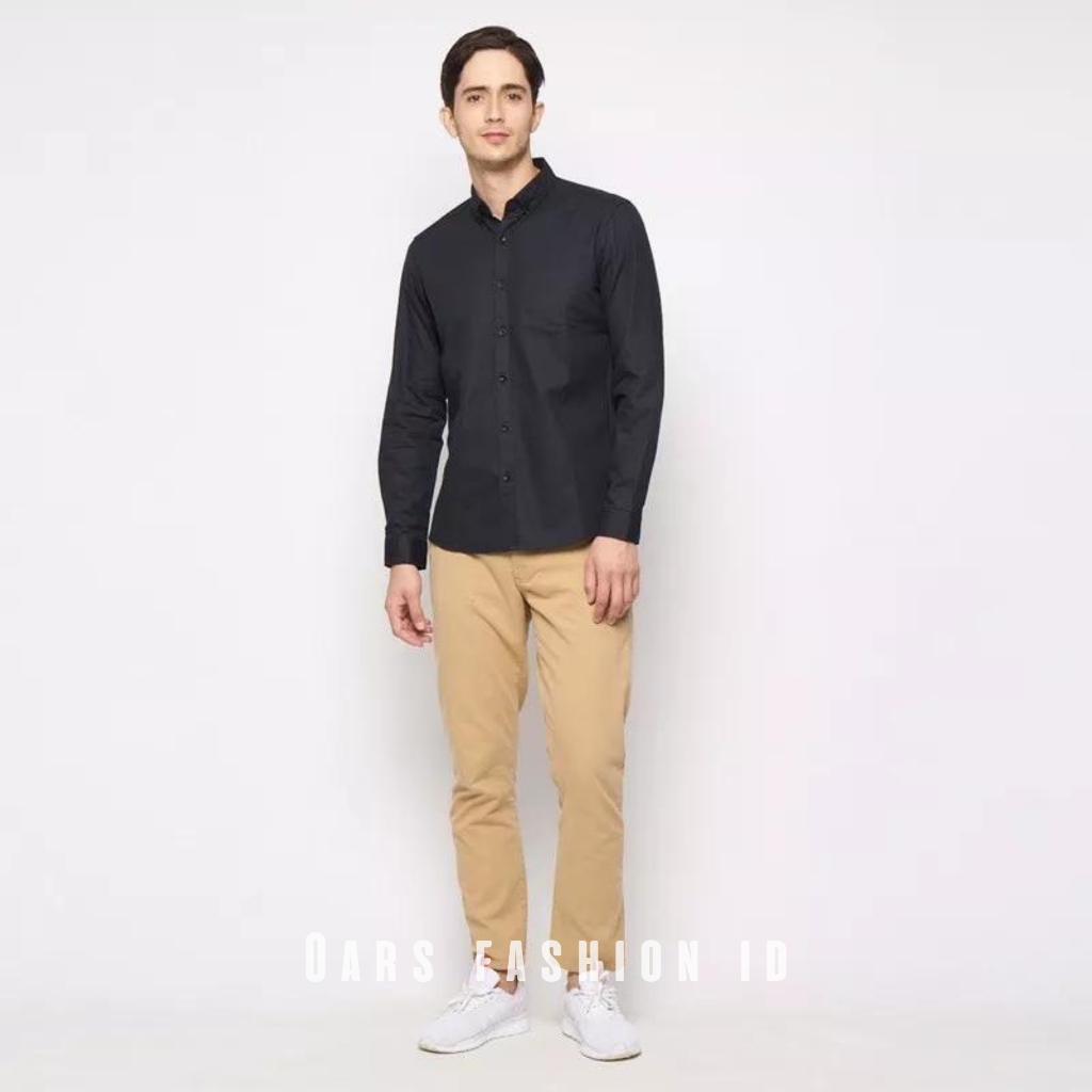 kemeja hitam polos pria lengan panjang dan pendek - kemeja kantor - kemeja casual - kemeja jumbo murah