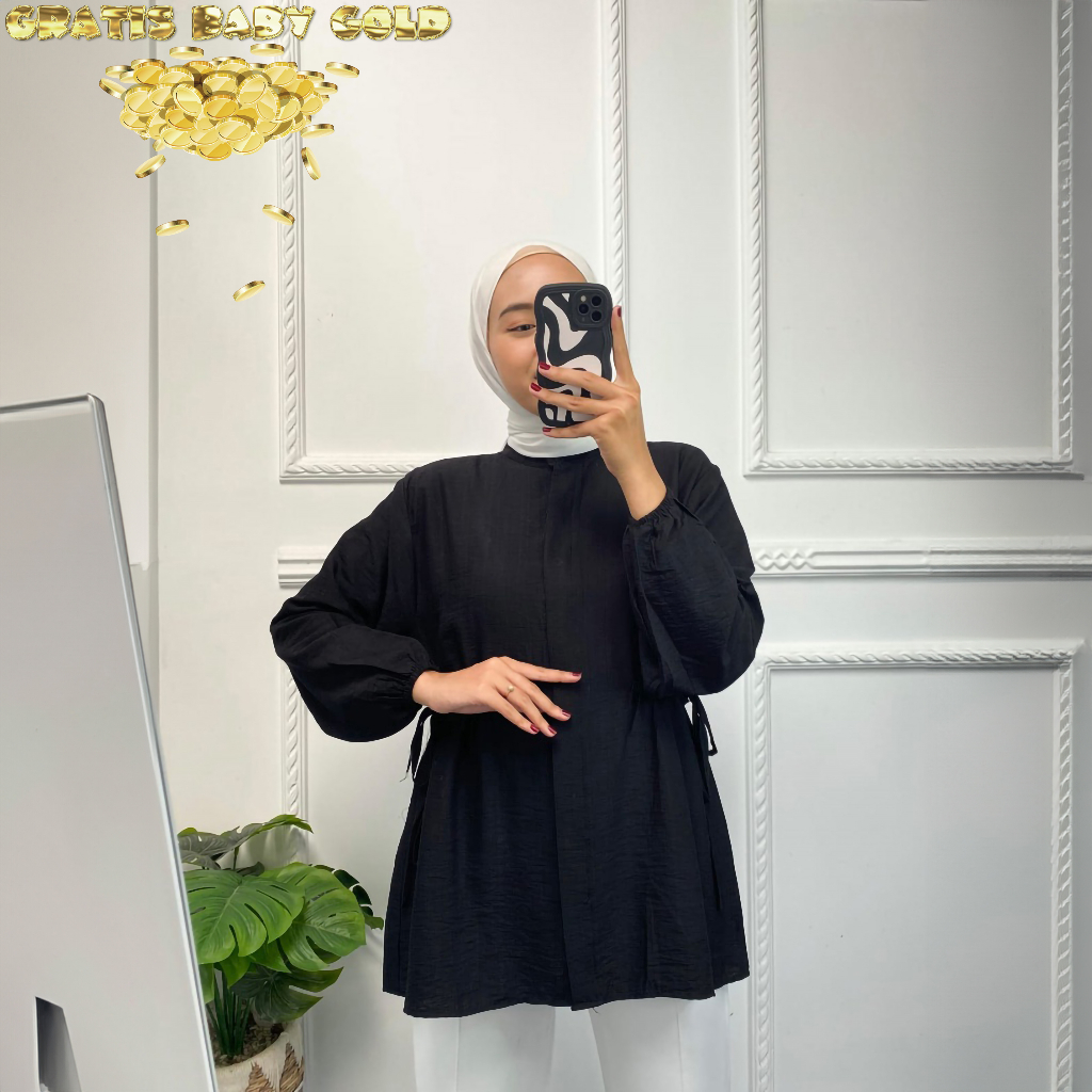 FREE GOLD Atasan Wanita Albina Blouse Bluse Jumbo Dengan Gaya Korean Style Baju Oversize Crinkle Air